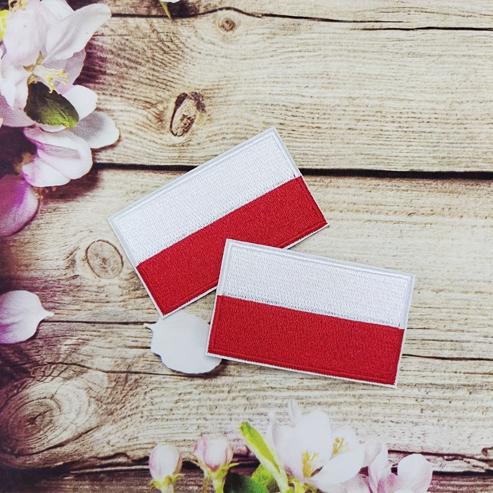 Set Of 2 Rectangular Embroidered Polish Flag Patches For Clothing, Bags, Hats, Decorations, Computer Embroidery Seals, Stickers, And Labels
