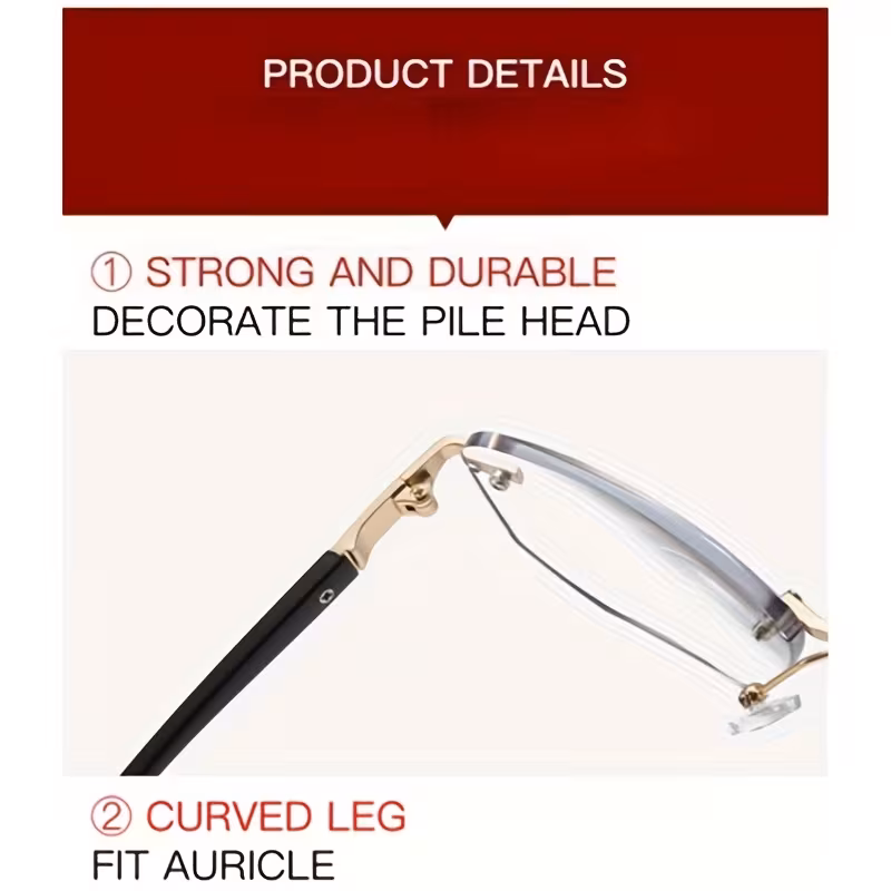 color changing metal frameless reading glasses suitable for driving and computer reading adjustable design stylish glasses no line of sight suitable for men and women multifunctional glasses stylish frameless design Product details 1