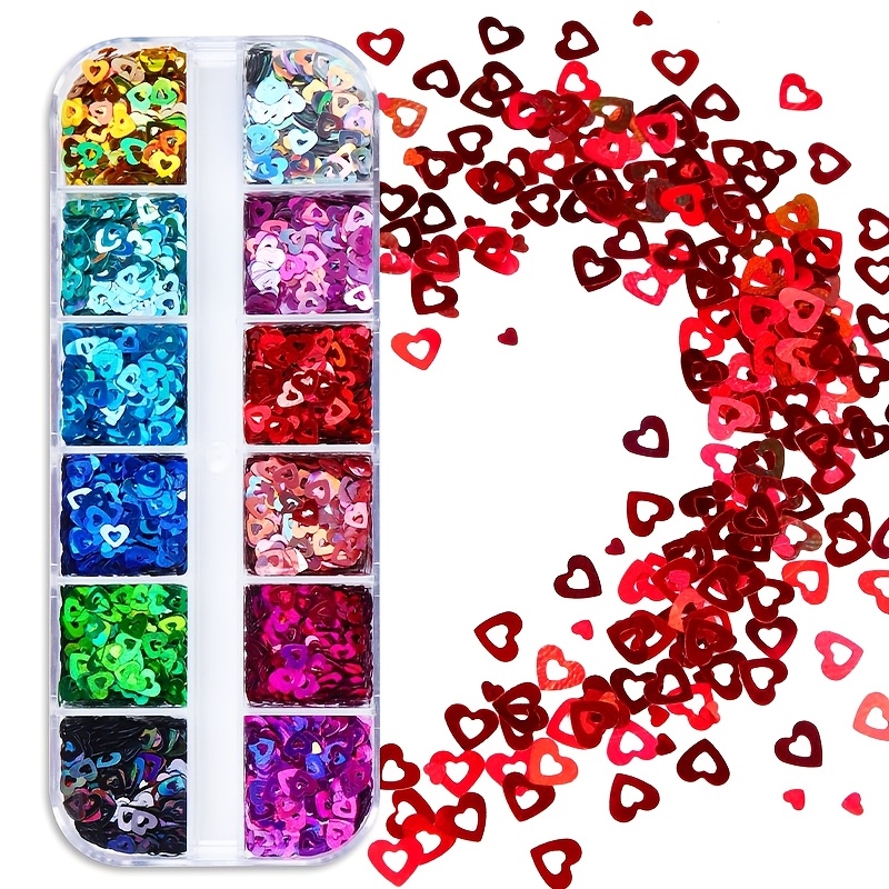 

Valentine's Day 12-compartment Nail Glitter Sequins - Laser Cut, Scent-free For Diy & Pedicures