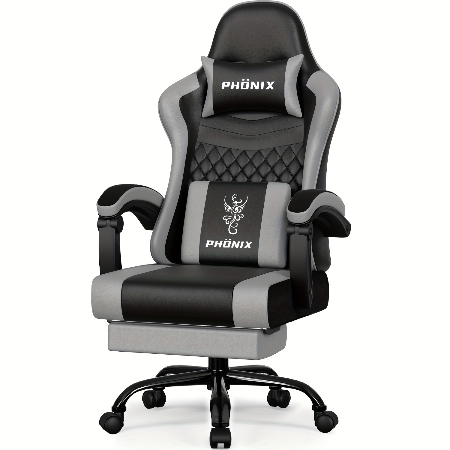TEMU Gaming szék lábtartóval, Ergonomikus gaming szék, Gaming fotel állítható deréktámasszal, felszerelve állítható deréktámasszal és fejtámlával,
