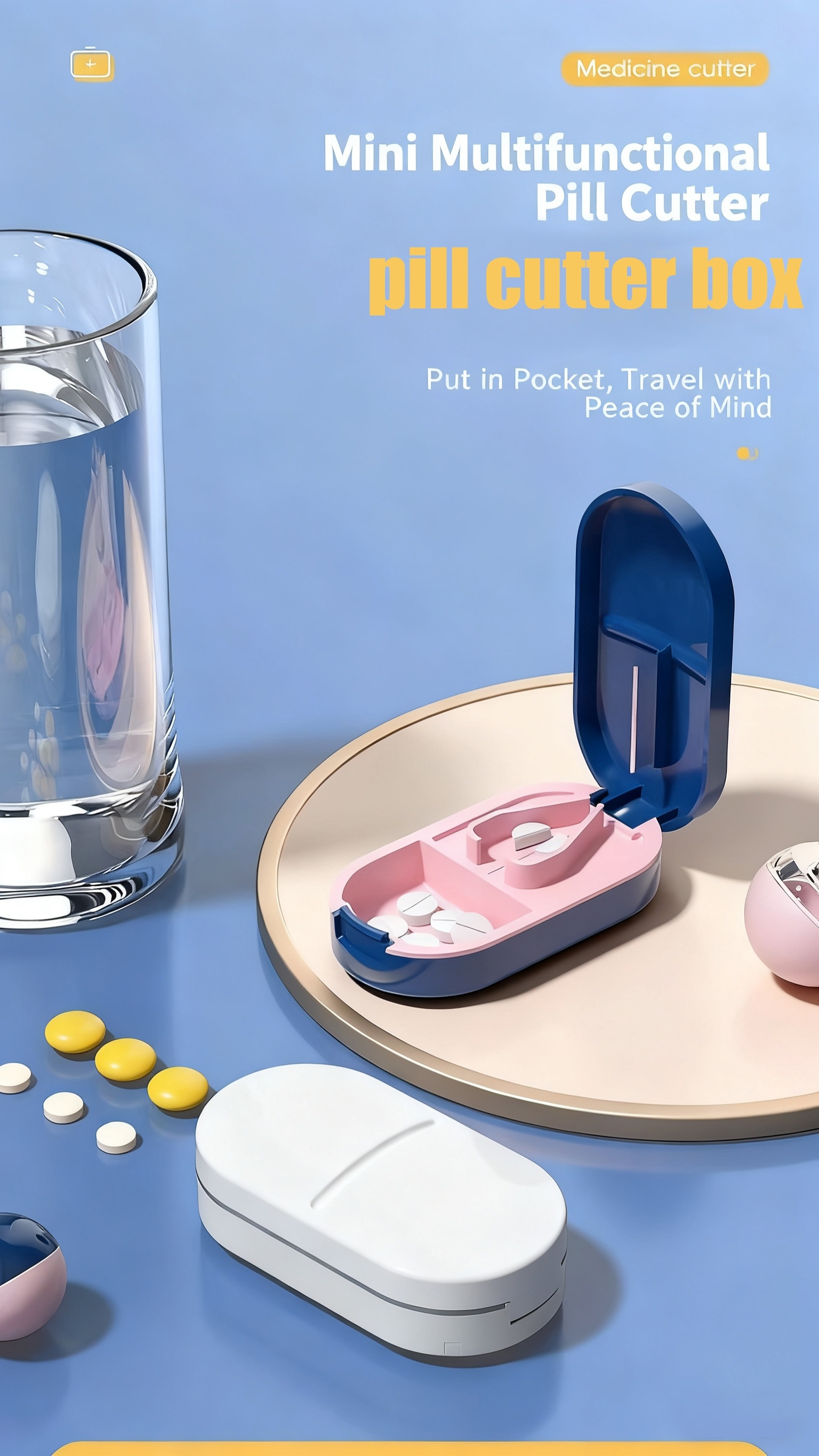 1pc portable 1     precision pill cutter medicine and vitamin tablet splitter and storage box Product details 0