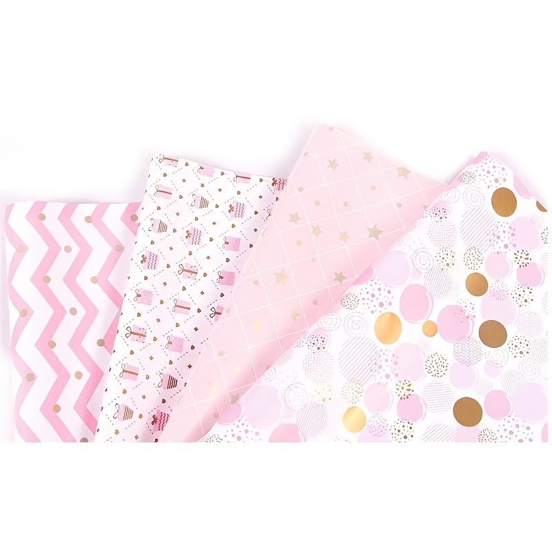4 Rolls Wrapping Paper With Hearts, Stars, Balloons For Birthday Shower, Wedding - Large 50.8x71.12cm Rolls