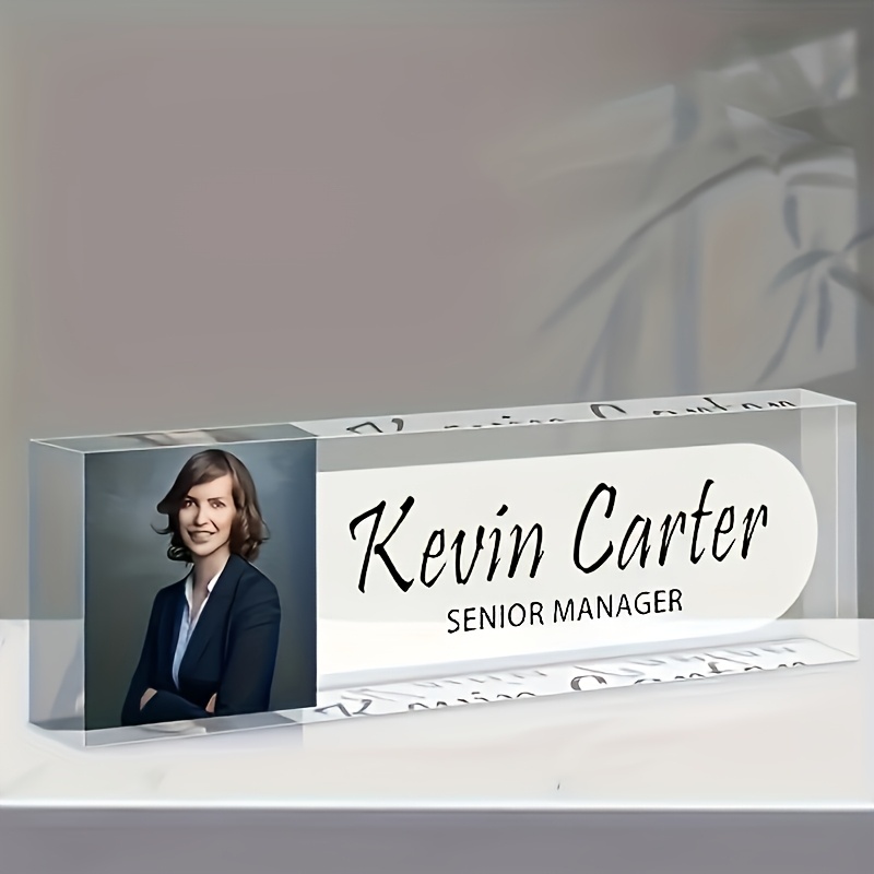 

1pc Customizable Acrylic Desk Nameplate - Personalized With Photo & Text, , Multipurpose Decorative Display For Colleagues & Superiors, Universal Fit, No Electricity Needed