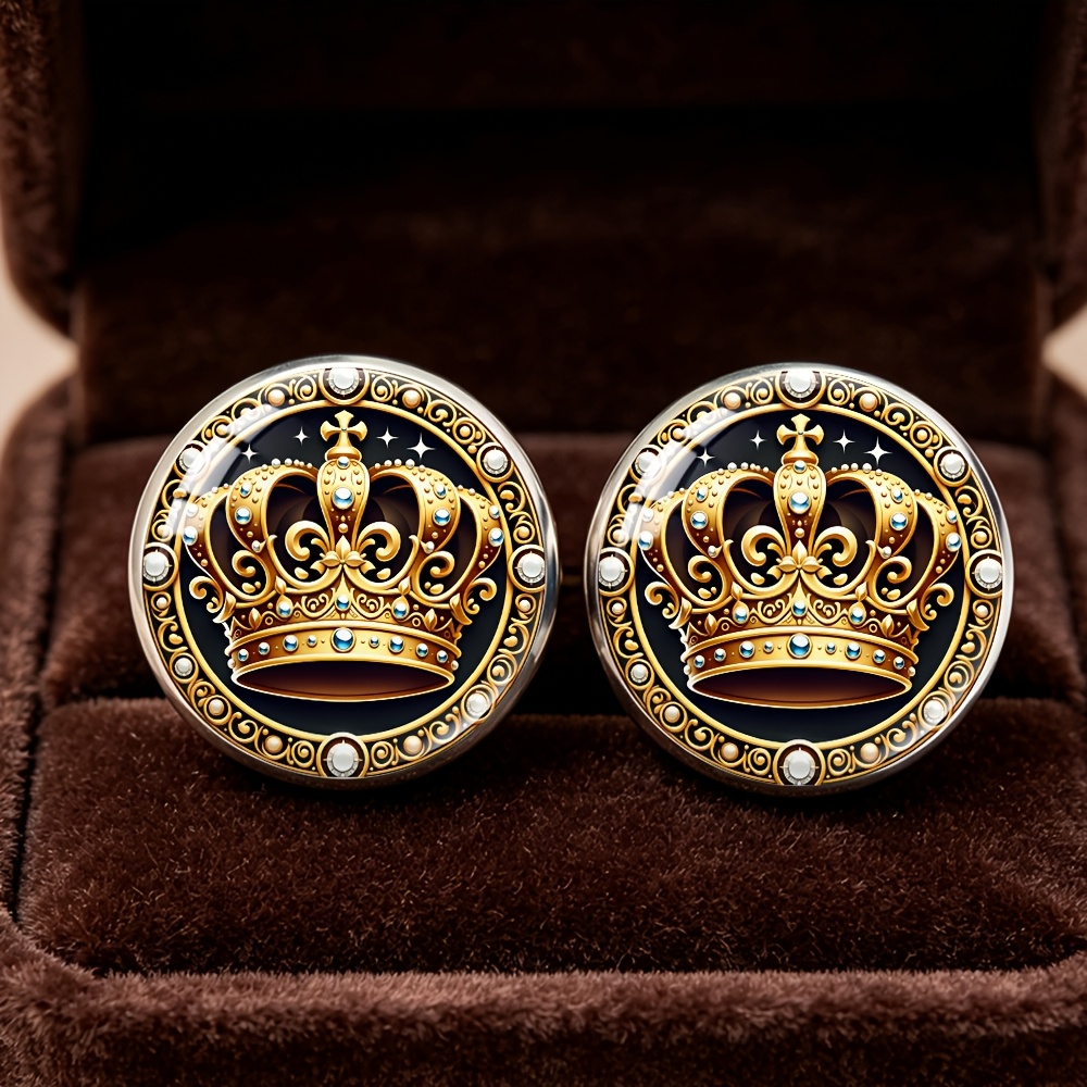 TEMU Pendientes de botón con diseño de corona dorada, exquisitos y delicados, adecuados para uso diario, un pequeño regalo para familiares y