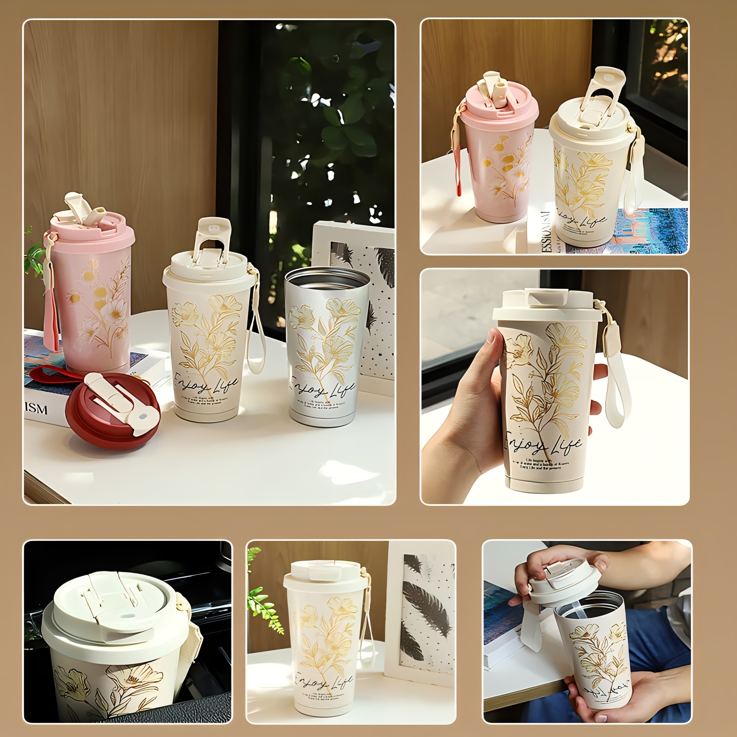 1 17 6 ounce 500ml travel coffee mug featuring a straw a - Temu Oman