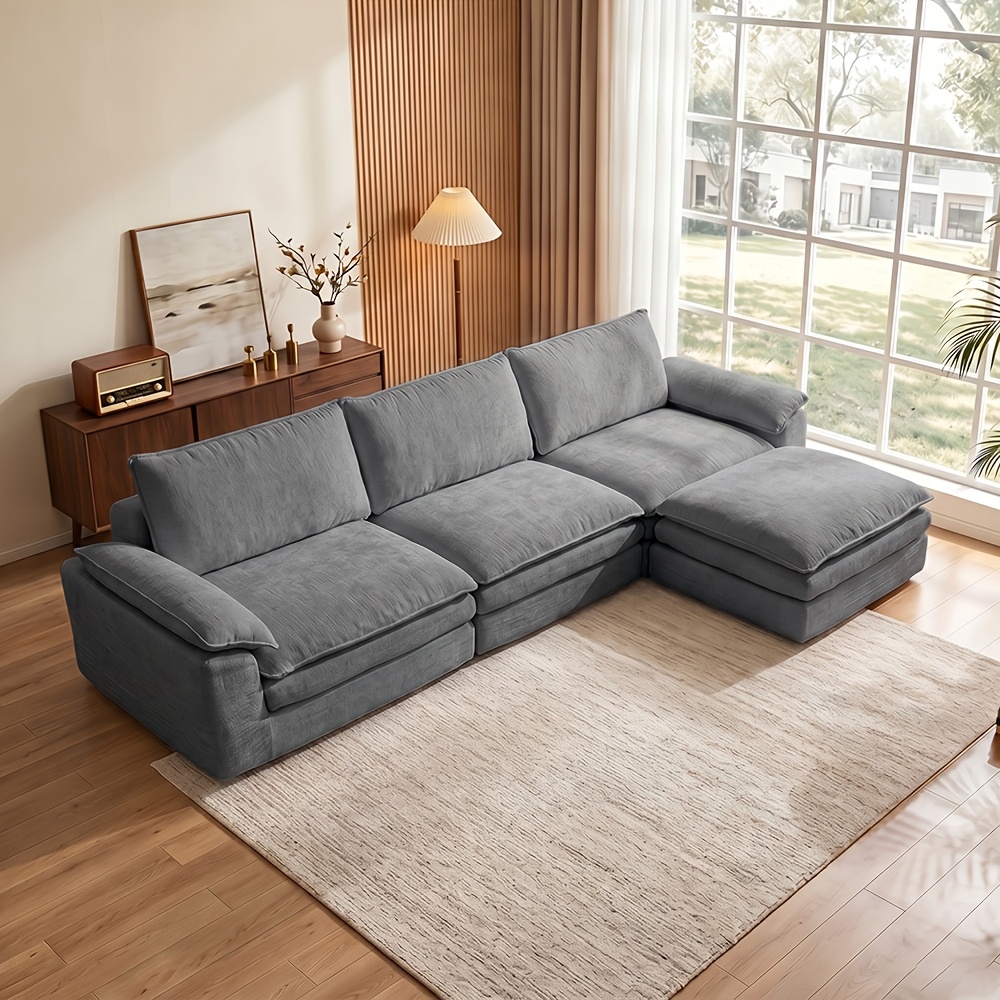 Image of 4pcs Independent Modular Cloud Sofa, Deep Plush Cushions Convertible L-shaped Sofa, Minimalist Floor Sofa For Living Room Bedroom Bar Game Room, Flexible Layouts Comfy Lounge Couch, No Assembly Needed