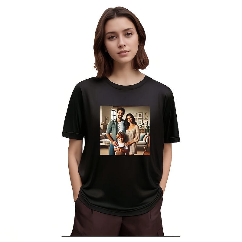 1pc 커스텀 사진 티셔츠 - 개인화된 가족 사진, 폴리에스터, 휴일,  , 친구, 아버지의 날, 기념일, 음악 축제 선물에 이상적