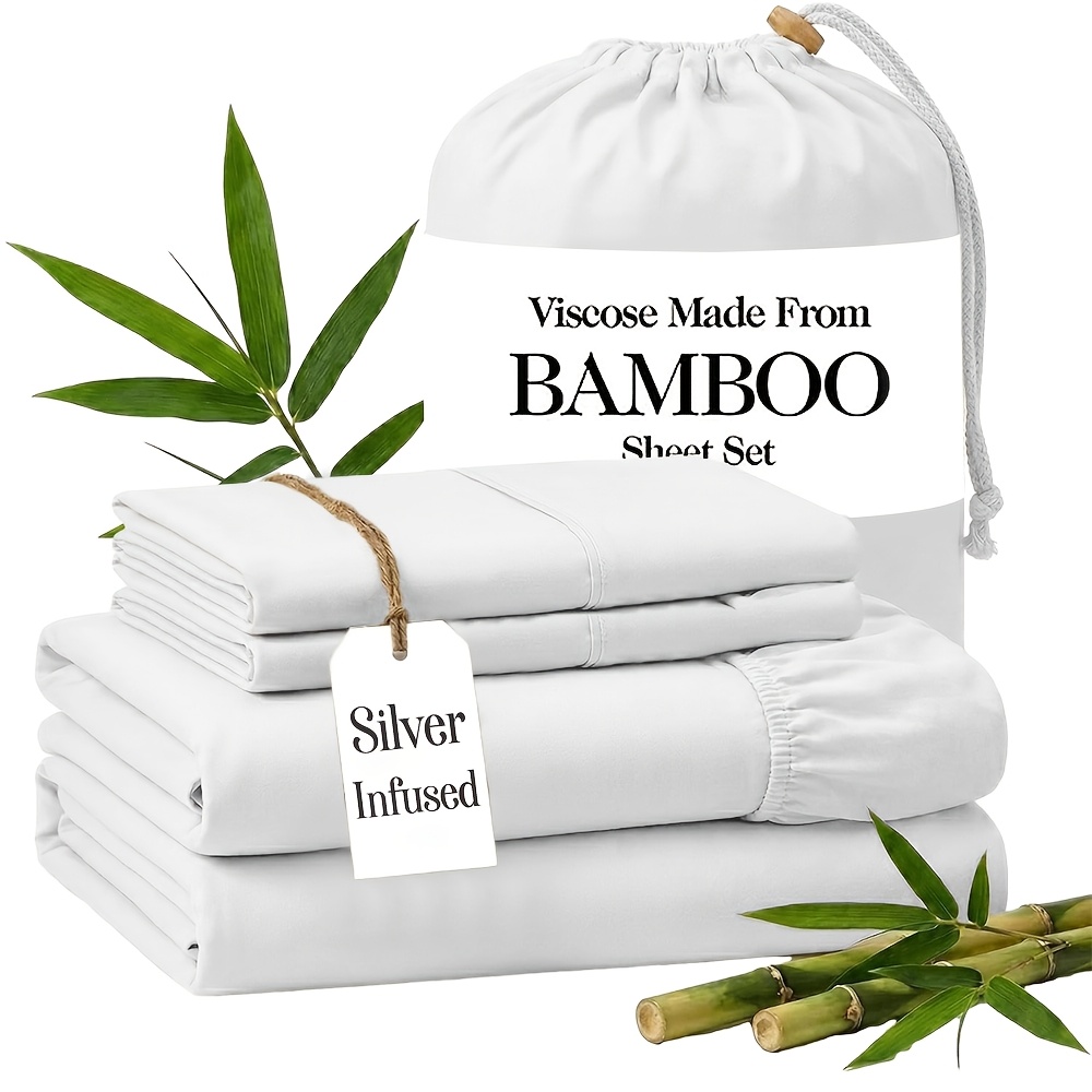 silver infused bamboo sheets luxury 3 4pcs cooling sheets ultra   set deep 17 pockets durable double stitching soft wrinkle free comfy   fits extra deep mattresses pillowcases flat sheet and fitted sheet