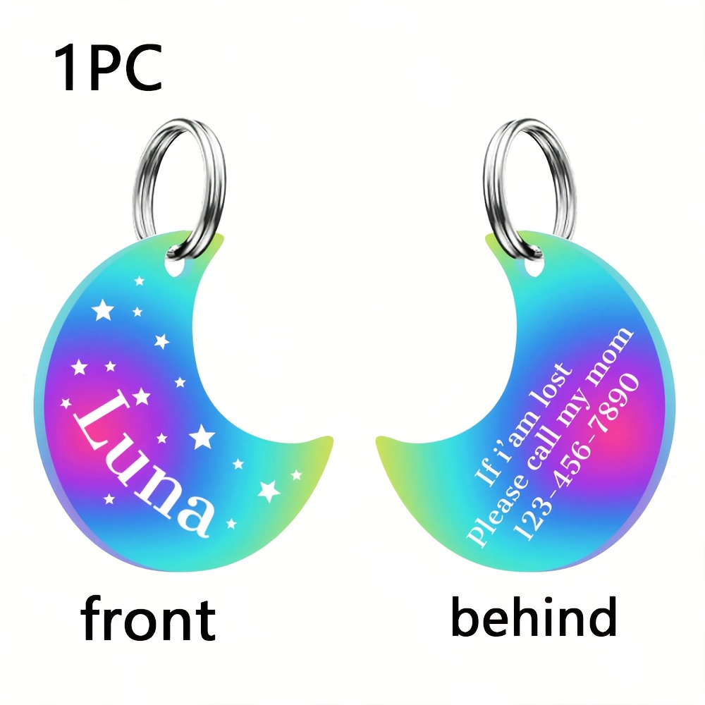 TEMU 1pc, Cat Tag Stainless Steel Pet Tag Dog Tag, Moon And Star Pattern Pet Id Tag, Pre-designed Anti-lost Dog Collar Accessory, Custom Double-sided