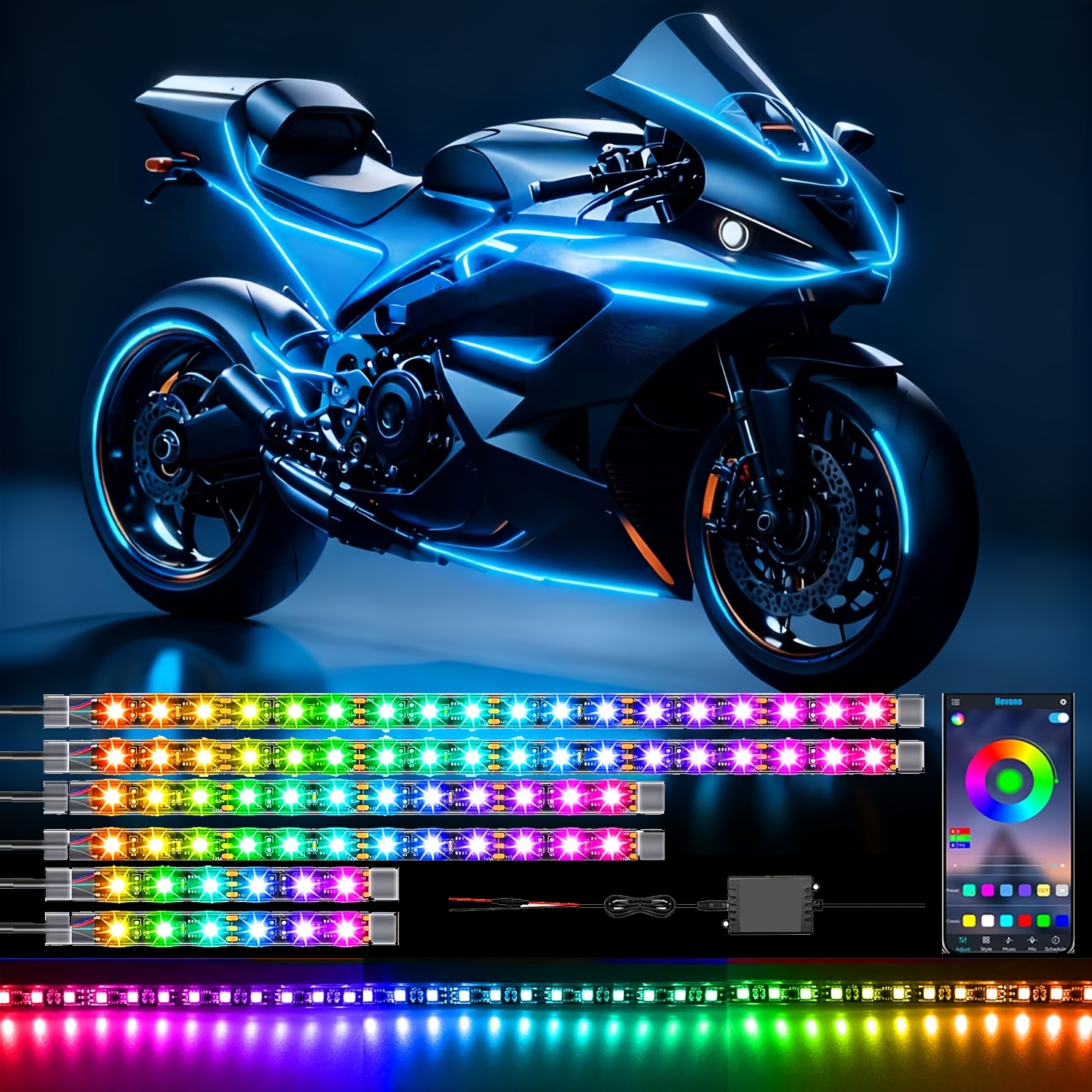 TEMU 6pcs Motorcycle Led Light Kits, Car Ambient Light With Mobile App, Motorcycle Headlights And Accessories, Motorcycle Car Underglow Lights, For