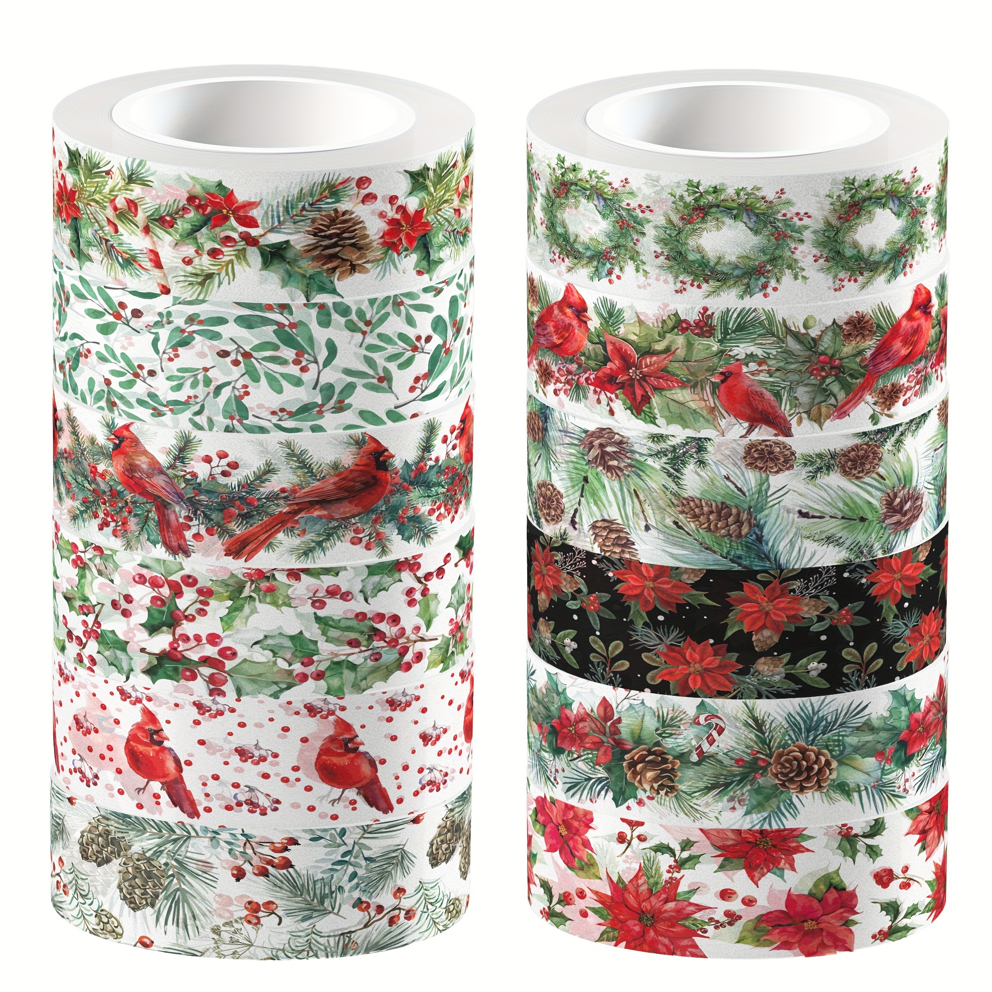 

12 Rolls And Bird Pattern Christmas Washi Tape Masking Decorative Sticker For Diy Craft Supplies For Christmas Party Supplies