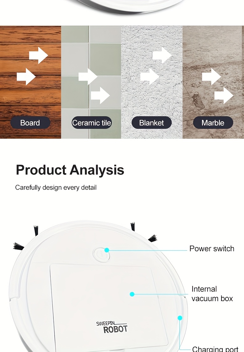 3 in 1 robot vacuum cleaner and mop combo usb rechargeable strong suction and design suitable for pet hair hard floors and daily cleaning automatic mop pet hair cleaner robot vacuum cleaner details 11