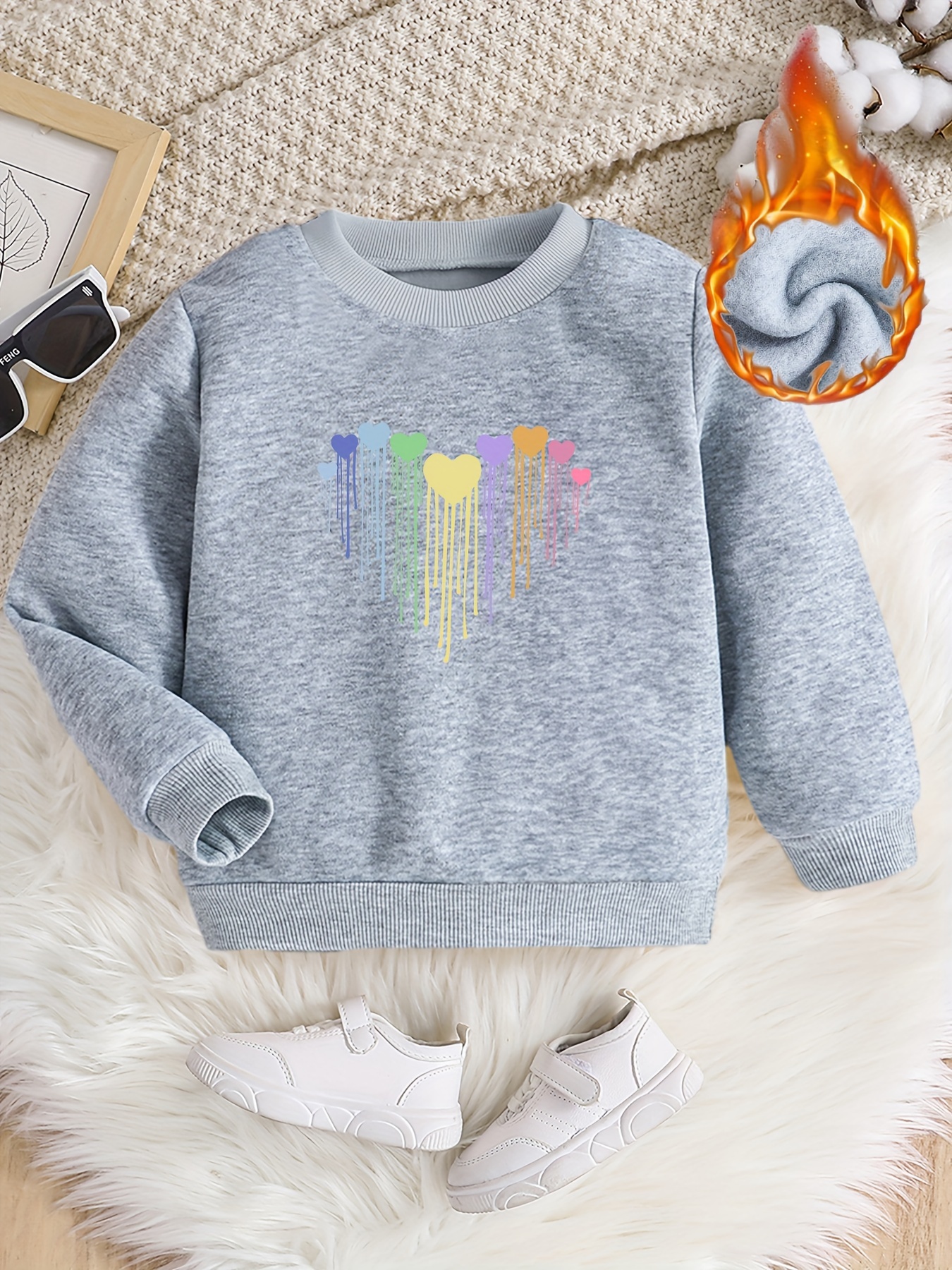 colorful love heart print crewneck sweatshirt girls Temu New Zealand