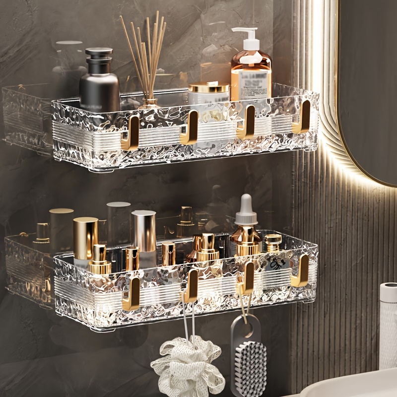 TEMU Wall-mounted Bathroom Shelf, No-drill Installation, Light Ripple Design, Storage Rack For Sink Area