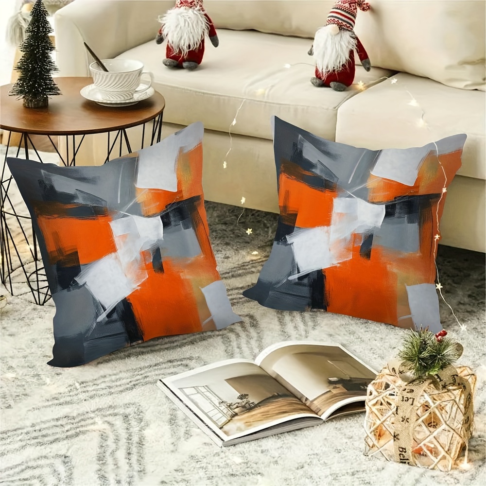 

2-pack Abstract Orange Shade Throw Pillow Covers - Soft Polyester, Decorative Cushion Cases For Home & Holiday, 18x18 Inch, Hidden Zipper Design - Ideal For Halloween & Christmas Decor Yh2-(125)