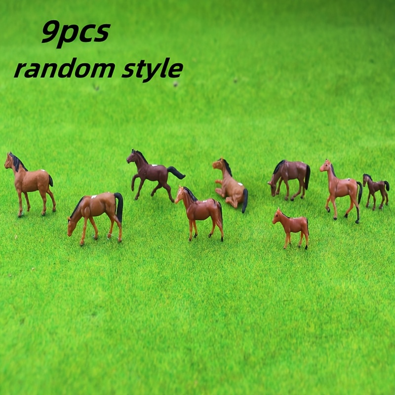 

9pcs Miniature Horse Figures, 1/87 Scale Abs Model Animal Collection, Random Style Mini Farm Yard Horse Set For Model Train Landscape Art Crafts