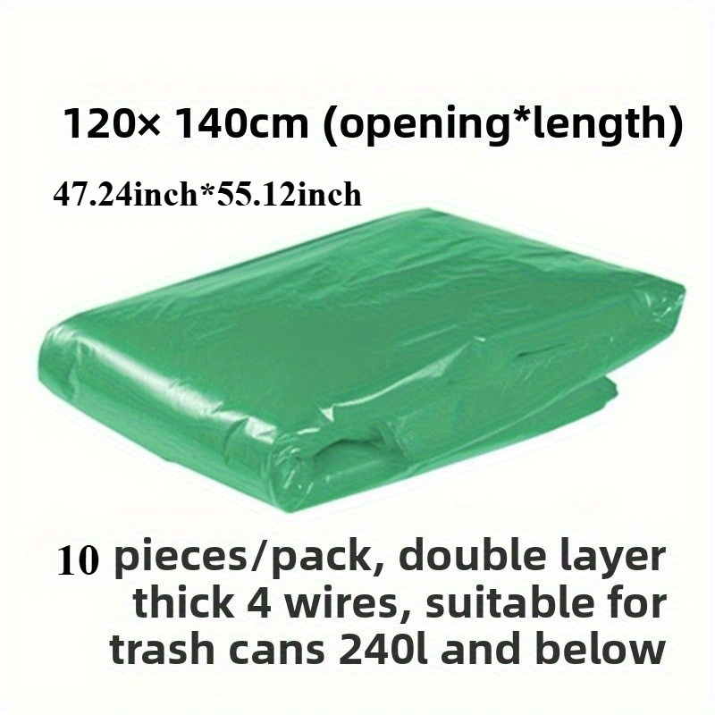 TEMU 10pcs Colored Sorting Large Garbage Bags, 240l For Large Trash Cans, 120*140 Flat Mouth Thickened Four-twine Garbage Bags, For Hotels, Outdoors,
