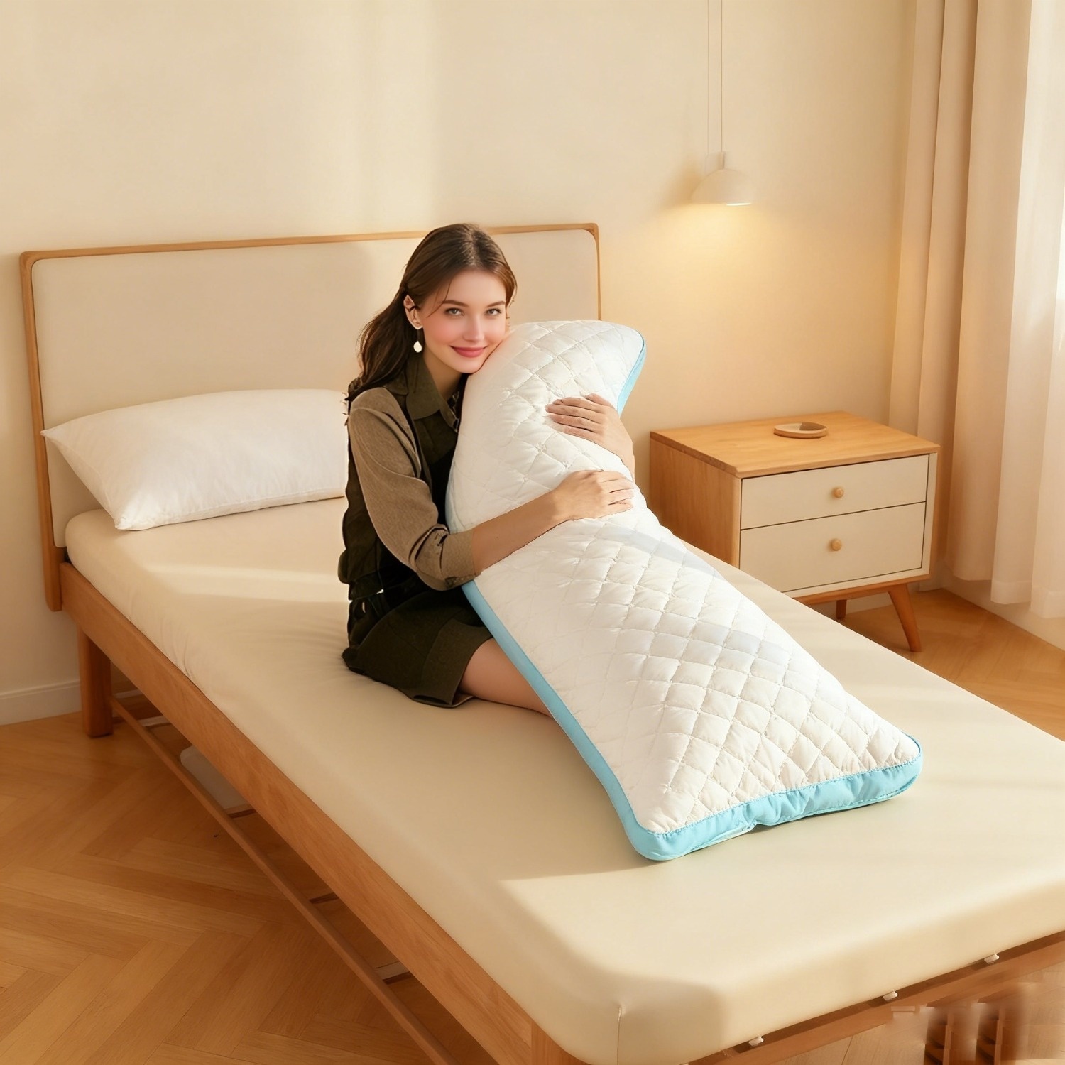 TEMU 1pc Body Pillow For Adults - Premium Grey Firm Support, Length Bed Pillow, Adjustable Positioning Pillow For Side Sleeping, Plush Cushion