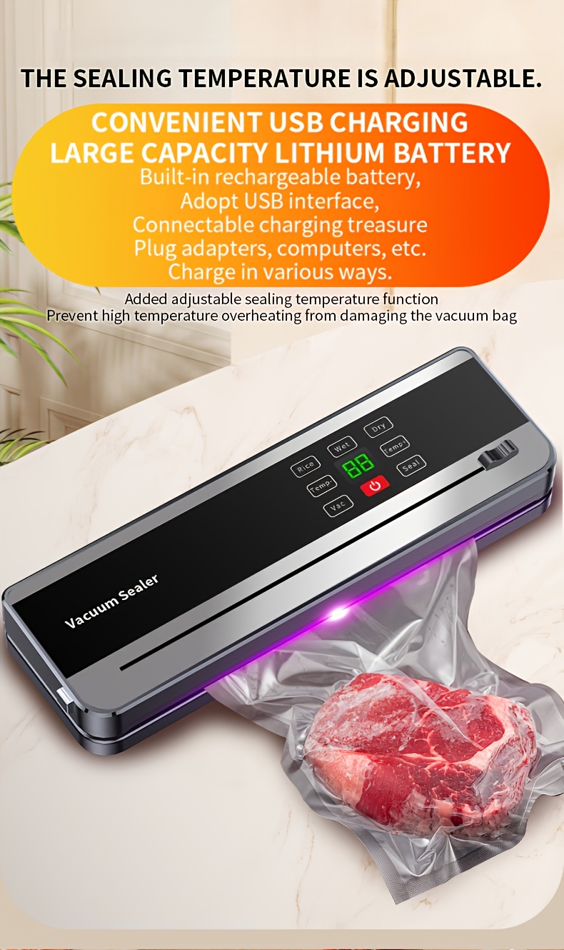 multi function automatic food sealer portable wireless vacuum sealer with manual start pause digital charging display snack bag sealing machine long food preservation for home use compact and design suitable for kitchen and Product details 0