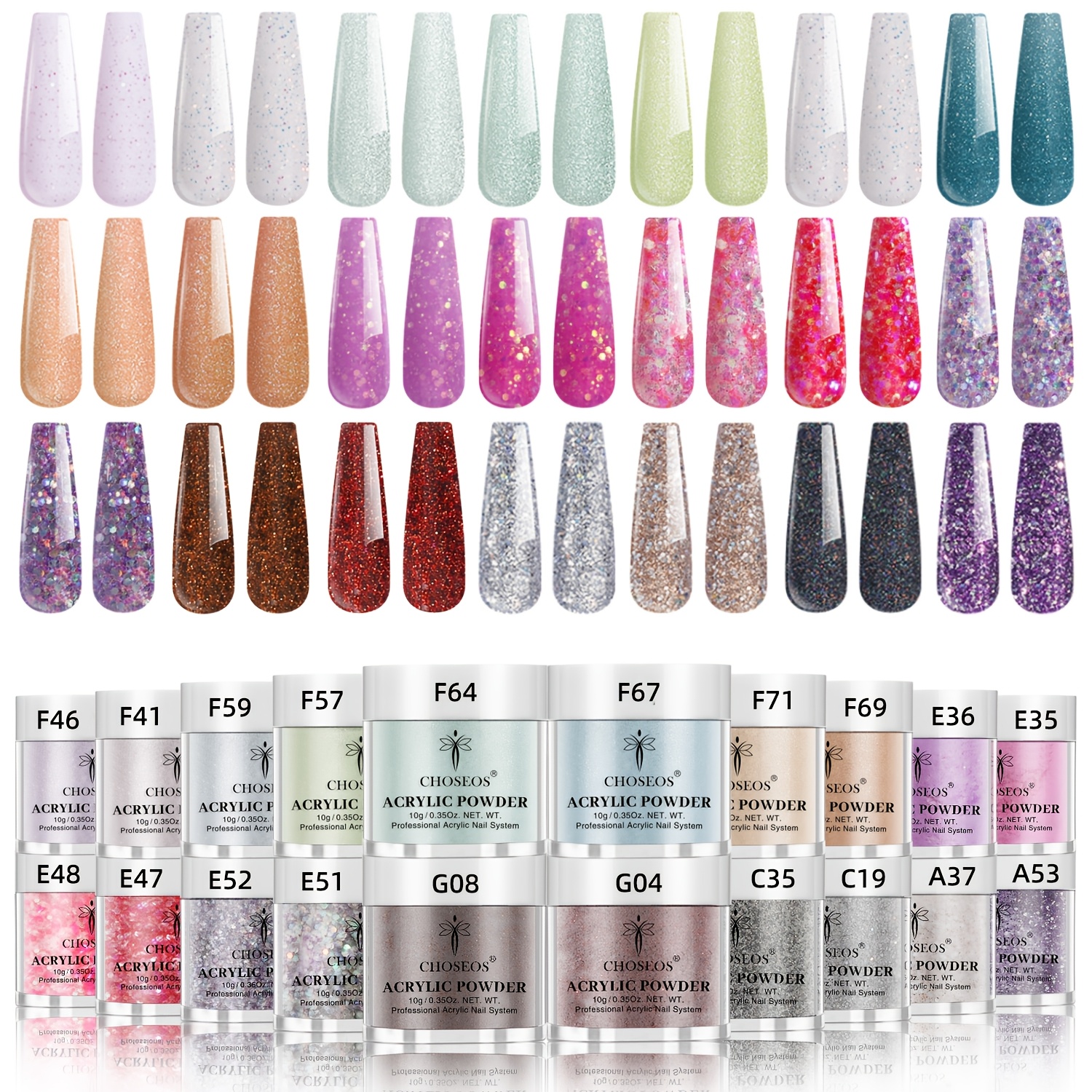 Focus! 20 Colors Acrylic Nail Powder, & , For Christmas & New Year Parties