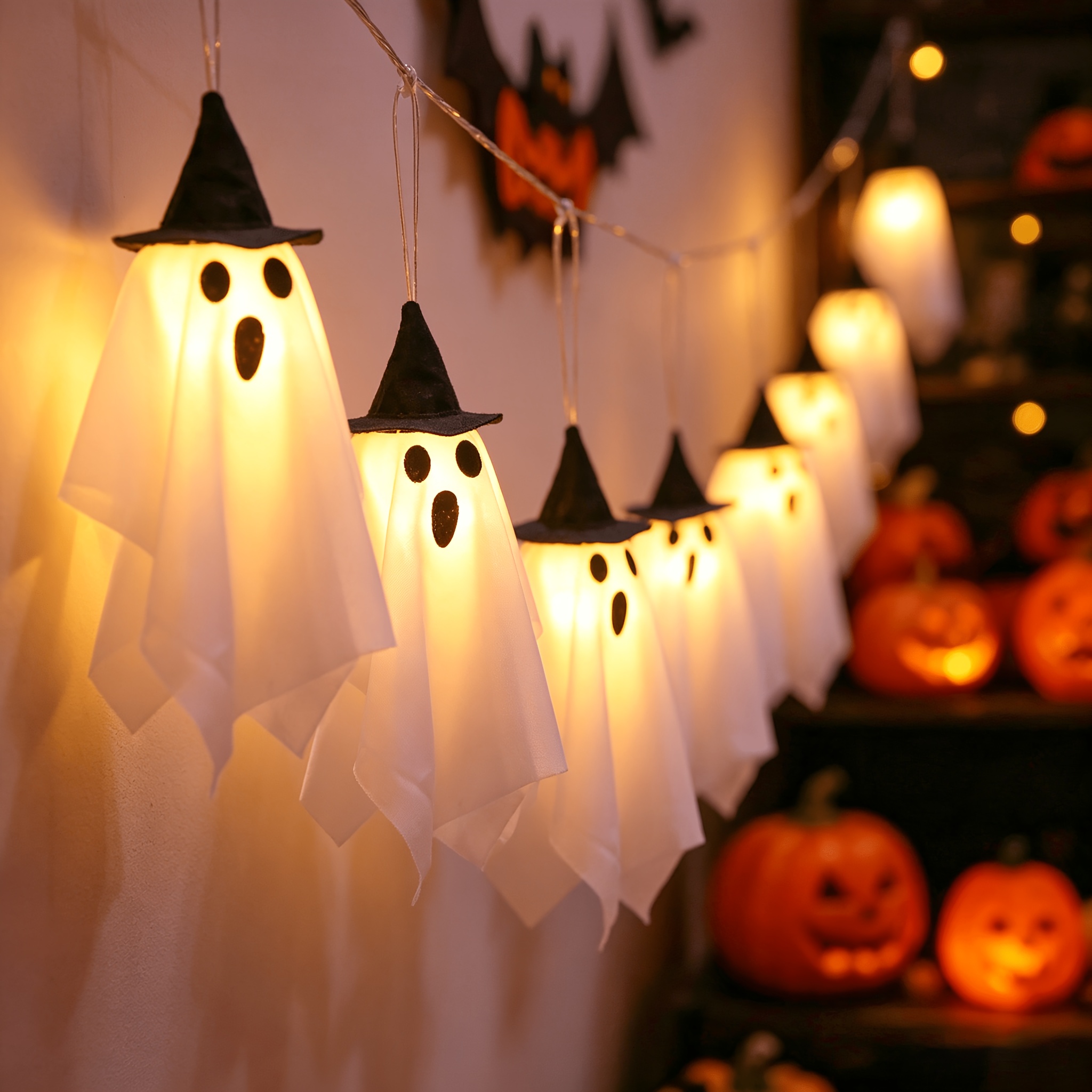 item picture 2026 new style 1 set 8 hanging halloween lights   hat ghost icicle lights ghost curtain lights halloween lights horror decorations   decorations fluorescent halloween items suitable for  s   yards