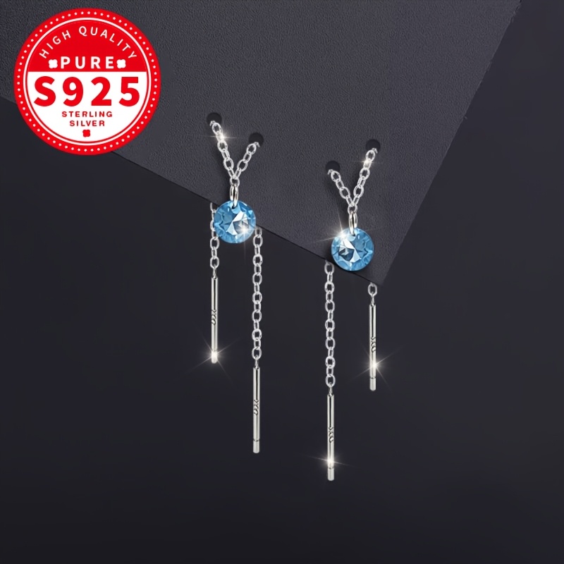 Women's S925 Silver Zirconia Double Chain Ear Threaders