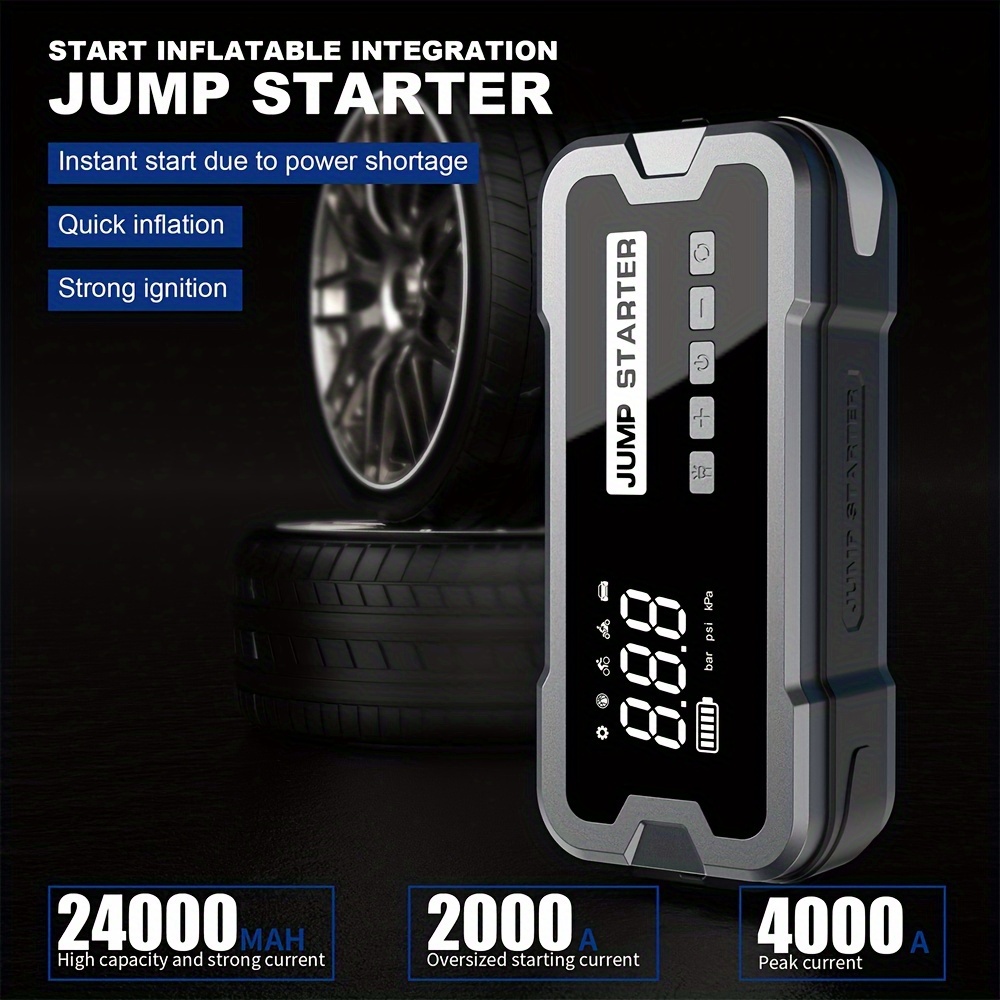 TEMU With Air Compressor, 2000a Portable Car Starter With 150 Psi Digital Tire Inflator, 12v Lithium Battery Charger