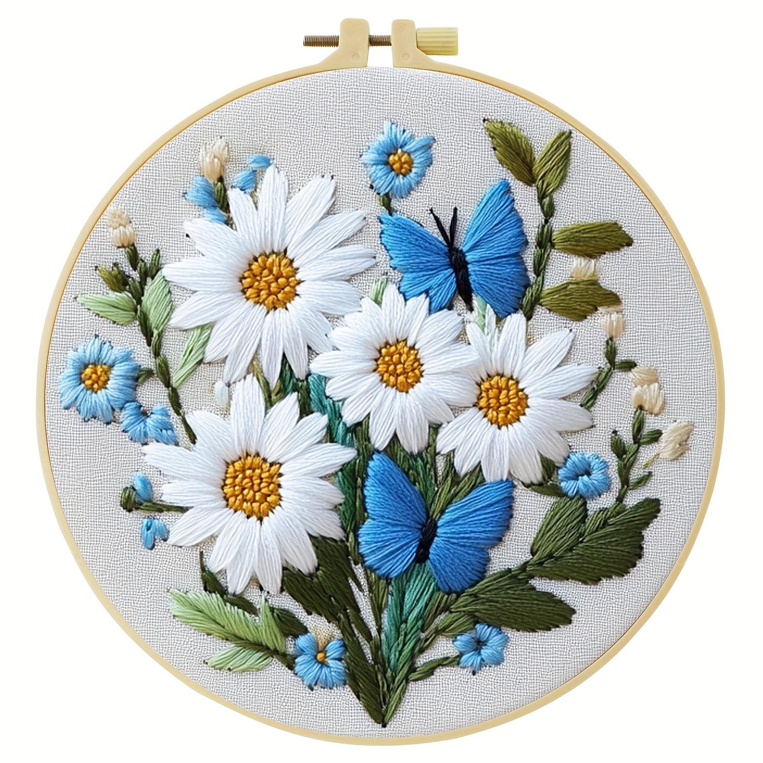 TEMU 1pc Embroidery Kit | 20x20cm/7.9x7.9inch, Flowers And Butterflies, Handmade Embroidery Kit For Adult Beginners, Includes Embroidery Cloth,