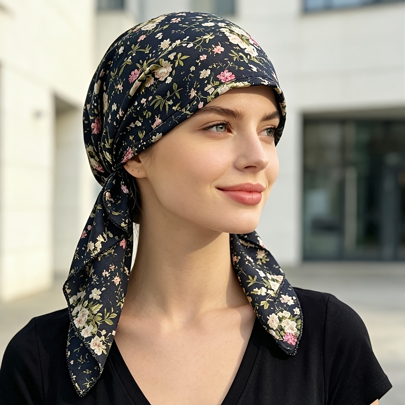 TEMU Polyester Chemo Headscarf Hat, Elastic And Non-restrictive Headband With Ribbons, Women's Sleeping Anti-hair- Headwrap