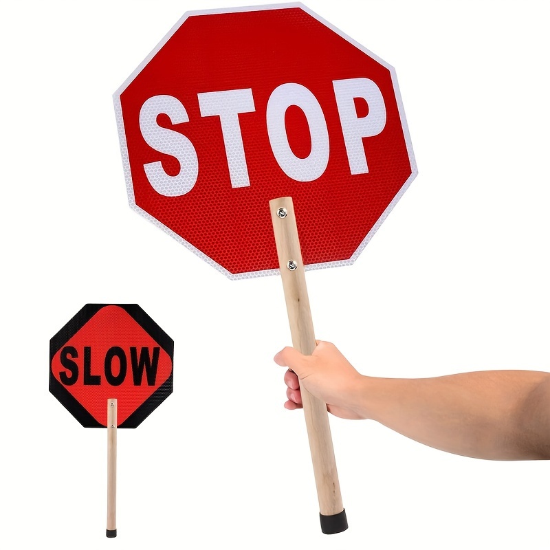 

1pc Dual-sided Stop/slow Traffic Control Paddle - Handheld Sign For Safe Pedestrian Crossing & School , Durable Aluminum