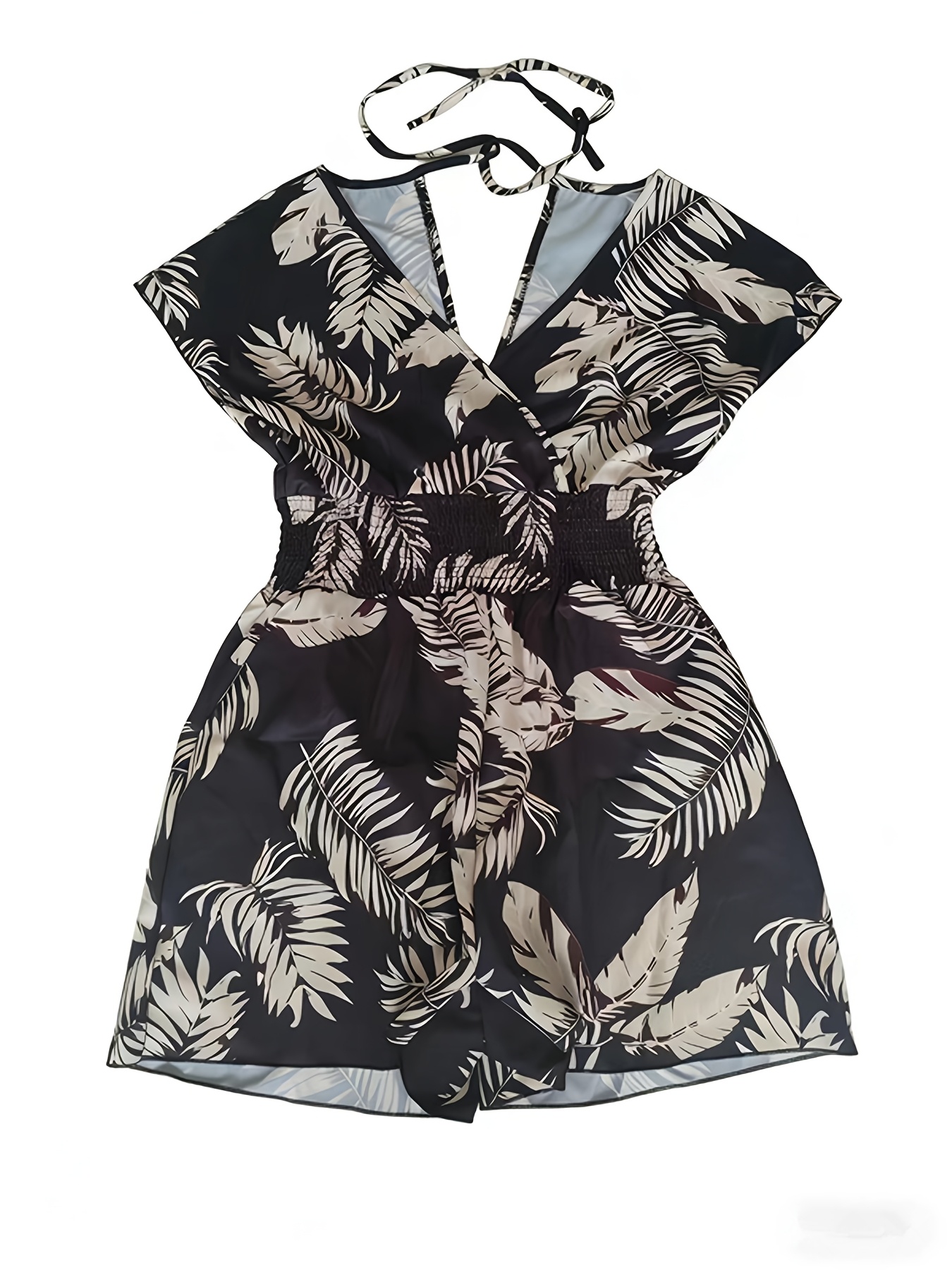 leaf and floral casual versatile jumpsuit high waist tie for a flattering fit with pockets back slit lace up closure elegant womens romper suitable for daily   details 10