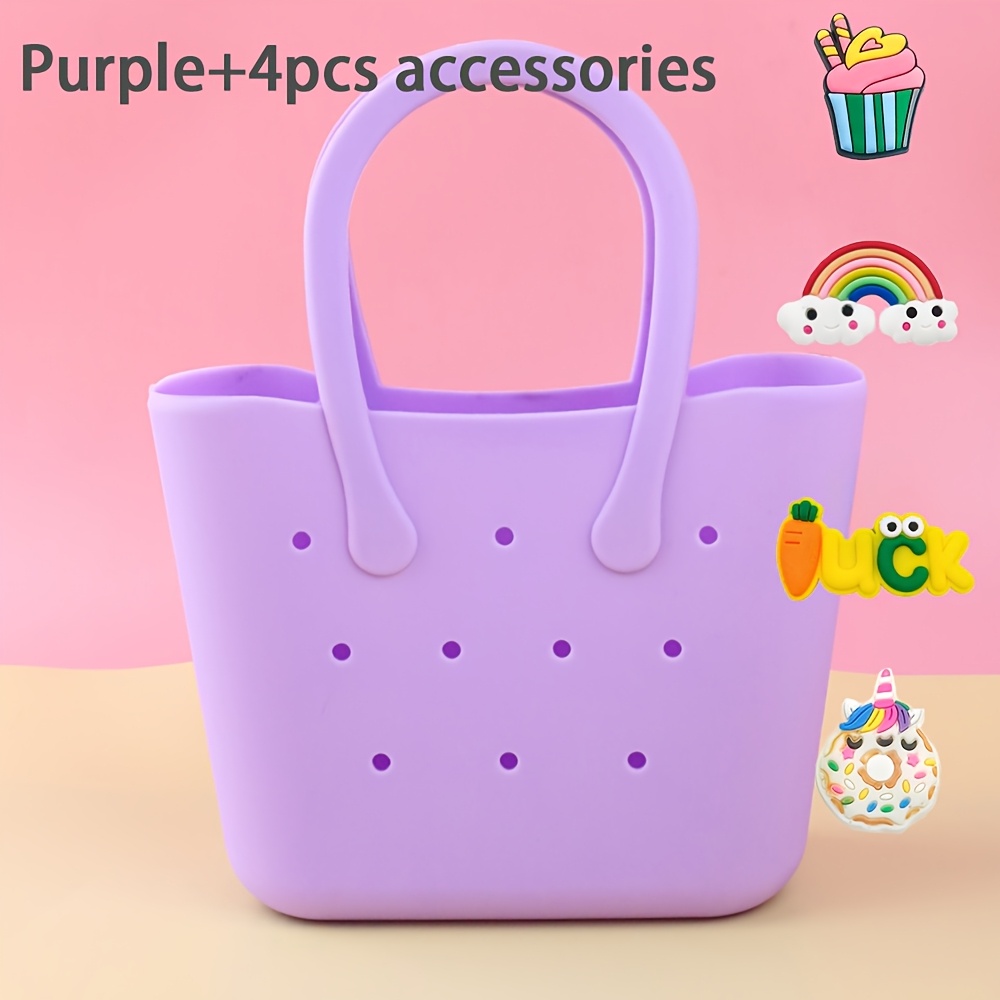 TEMU 1pc Diy Silicone Hole Bag With 4pcs Accessories - Beach Tote & -themed Hole Punch, Multicolor Suitable For Souvenirs, Gifts, Everyday Use,