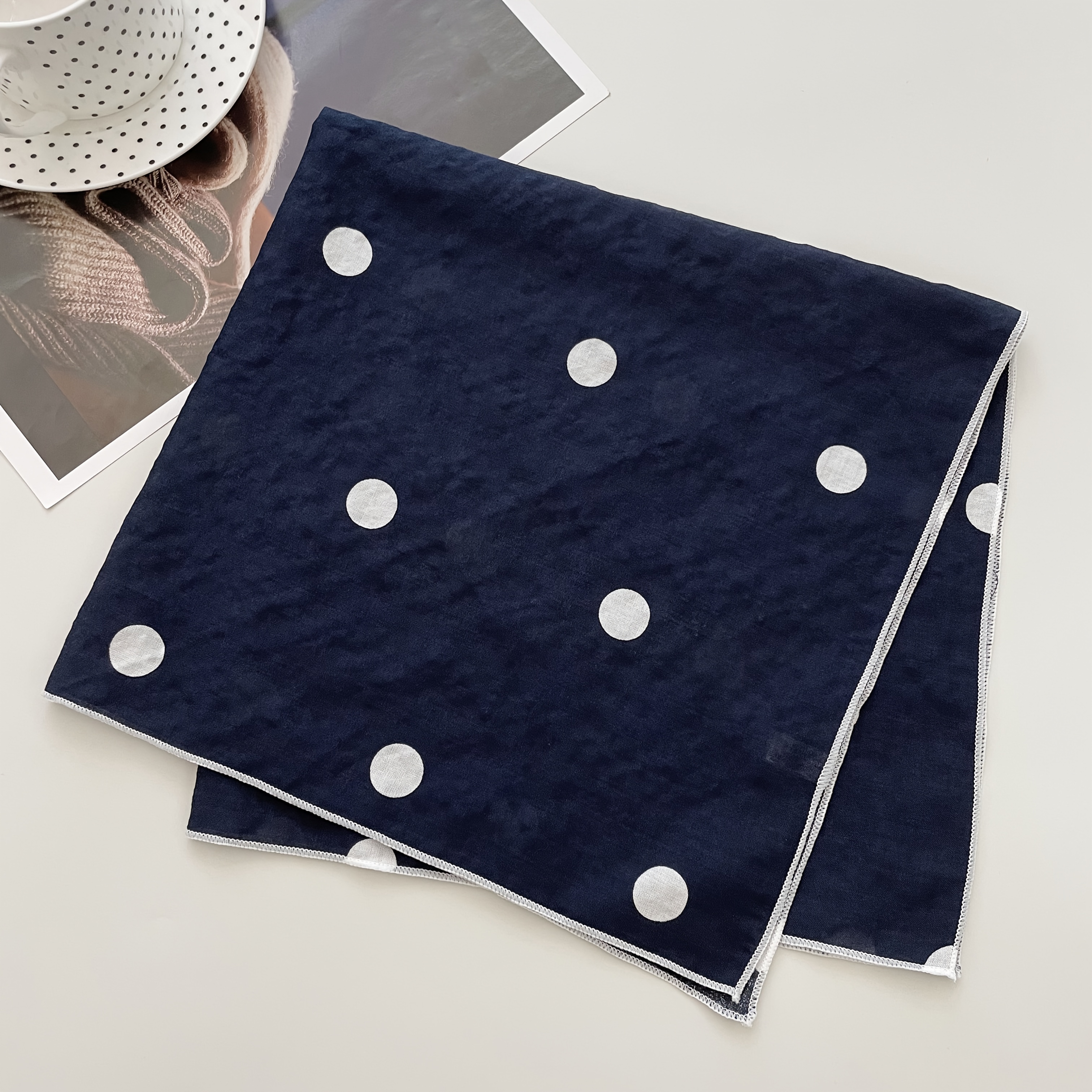 Korean Retro Polka Dot Square Scarf, Versatile Multi-Color