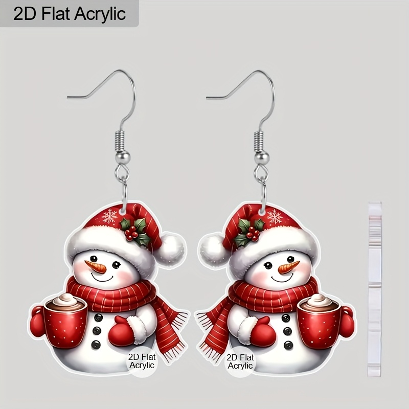 2d Flat, 1 Pair Hat Ice Cream Cup Snowman Acrylic Earrings For Women, Christmas Earrings, Winter Earrings, Holiday Earrings, Trendy Female Earrings, Christmas Gift