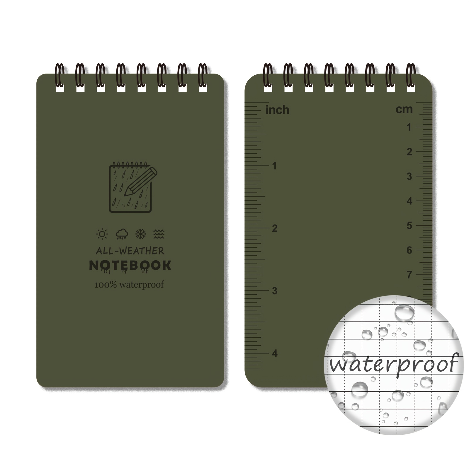TEMU 1/2/5 piezas de cuaderno impermeable para cualquier - Tamaño de bolsillo táctico 3,02" x 5" (7,62 cm x 12,7 cm) con cubierta verde-negra-marrón,