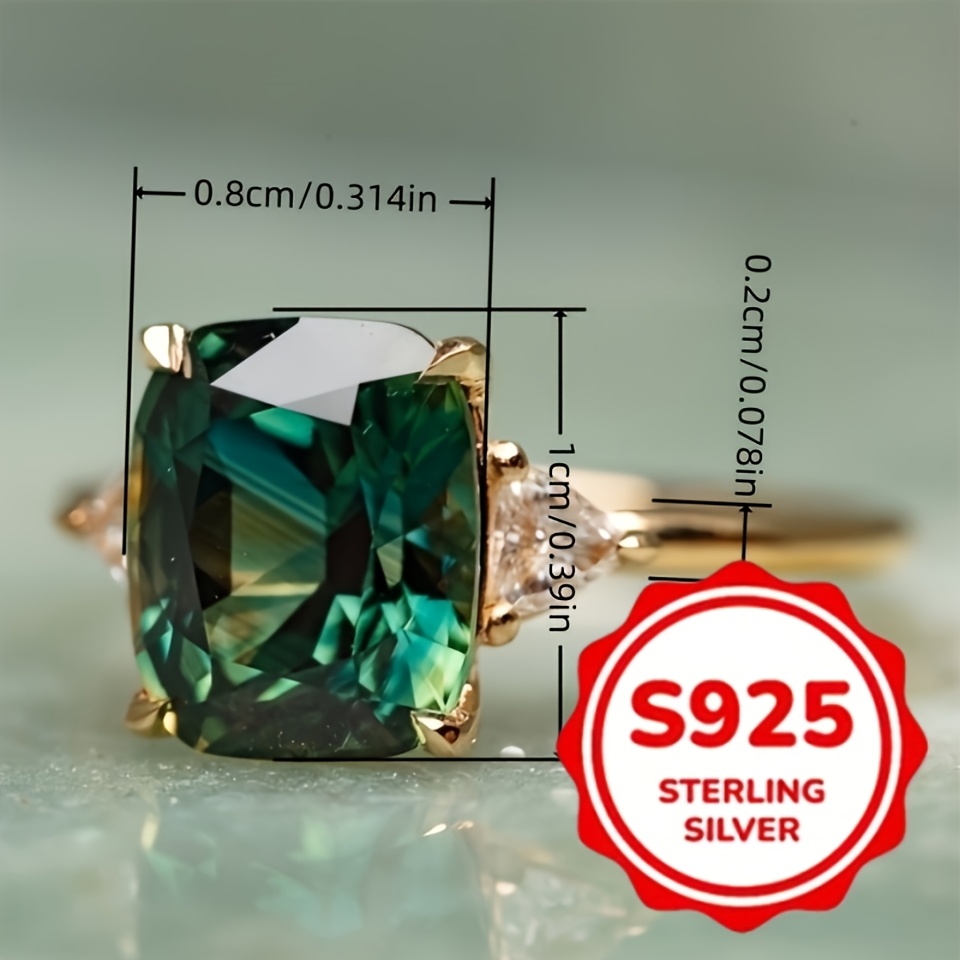 TEMU Bague en argent sterling 925 avec de synthétique vert - Style bohème rétro tendance, convient pour un usage et les fêtes, 4 broches, incrustée,