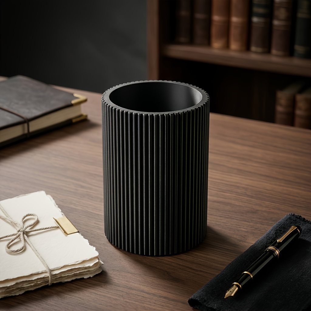 TEMU Porte-stylo rayé noir, Organisateur de bureau facile et premium, Organisateur de papeterie de bureau moderne, Convient pour ranger les stylos,