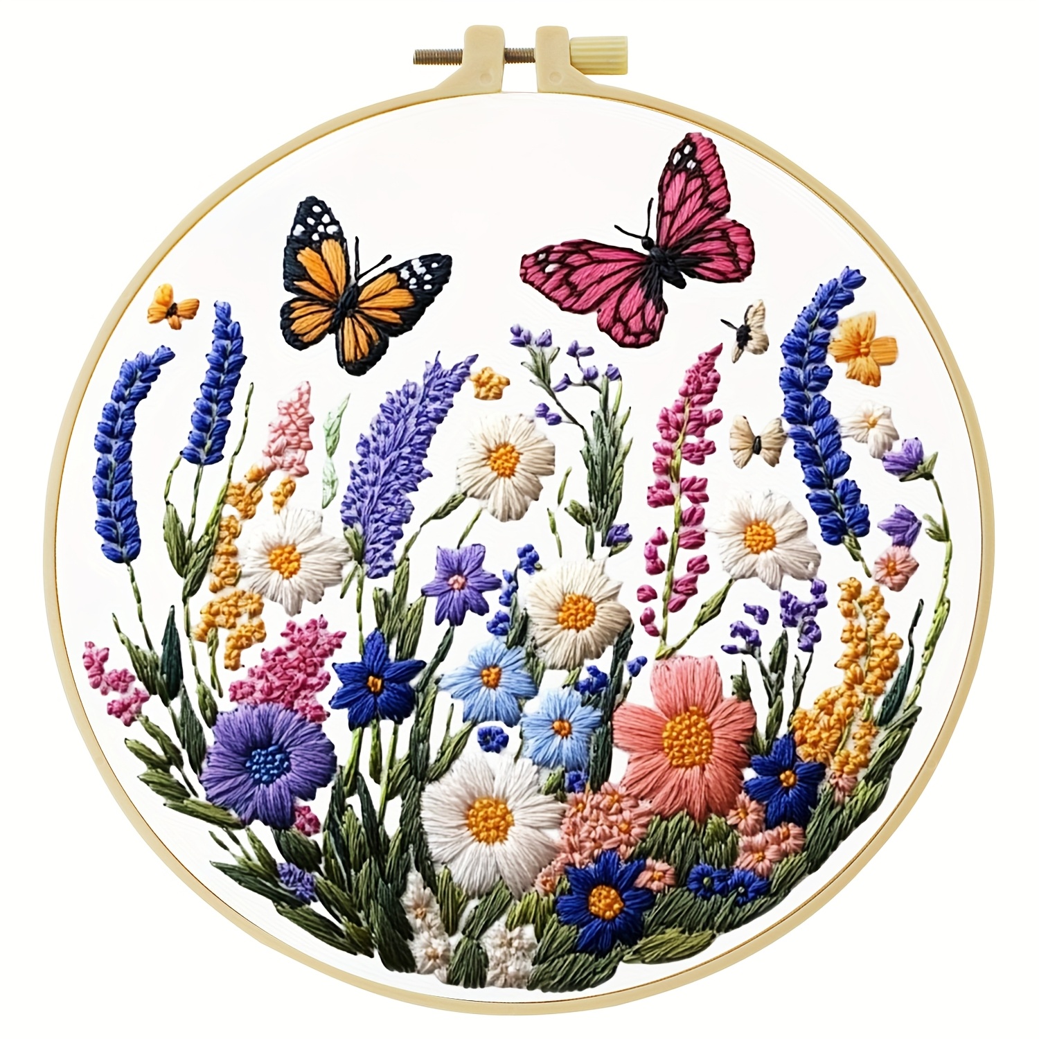 TEMU 1 kit de broderie, 20x20cm/7.9x7.9inch | Papillons et fleurs, Kit de broderie pour débutants adultes, un tissu de broderie, un manuel
