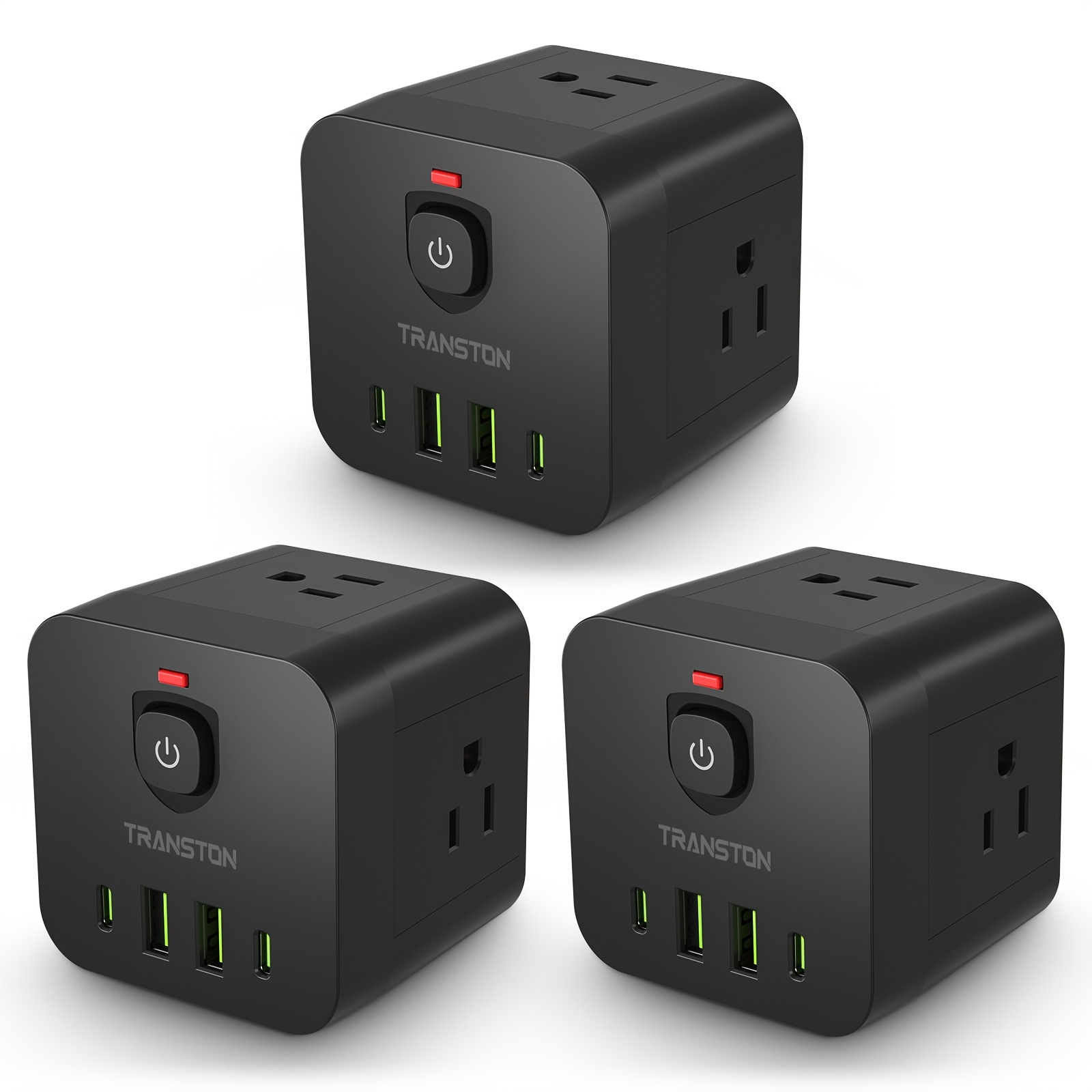 

3 Packs, 8-in-1 Multifunctional Cube Power Strip With Protector, 4 Sockets, 2 Usb, 2 Type-c, Suitable For Home, Kitchen, Office, Travel, Black