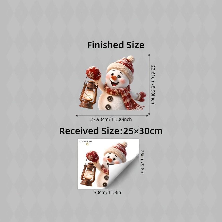 TEMU 1pc Cute Snowman Holding Lantern Static Cling Window Sticker, Double-sided Reusable Glass Sticker, Snowflake Winter Xmas Electrostatic Decals,