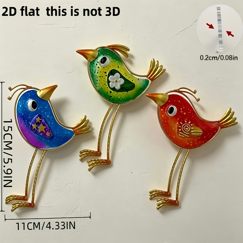 TEMU 2d Flat, 2d Flat Garden Decor, 3pcs Set Of Fun Acrylic Bird Ornaments, Suitable For Indoor And Outdoor Use, Colorful Yard Art, Home And Garden