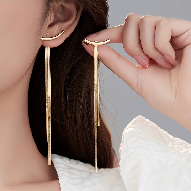 

1 Pair Elegant Alloy Tassel Drop Earrings, Simple Iron Post, Versatile For & Parties, , Ideal For Valentine's Day Gift, Jewelry