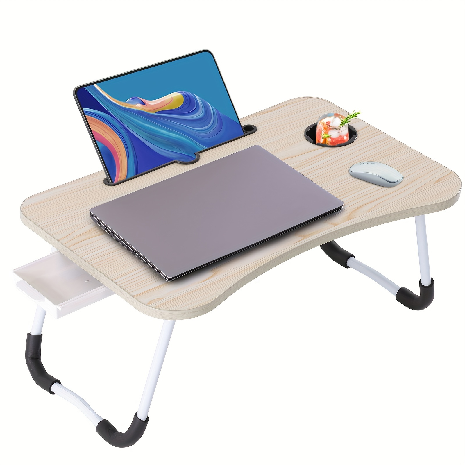 Foldable Laptop Desk, Laptop Stand With Cup Holder, Laptop Slot And Storage Drawer, Sturdy And Resistant Multi-functional Laptop Bed Desk For Working, Reading, Writing And Eating