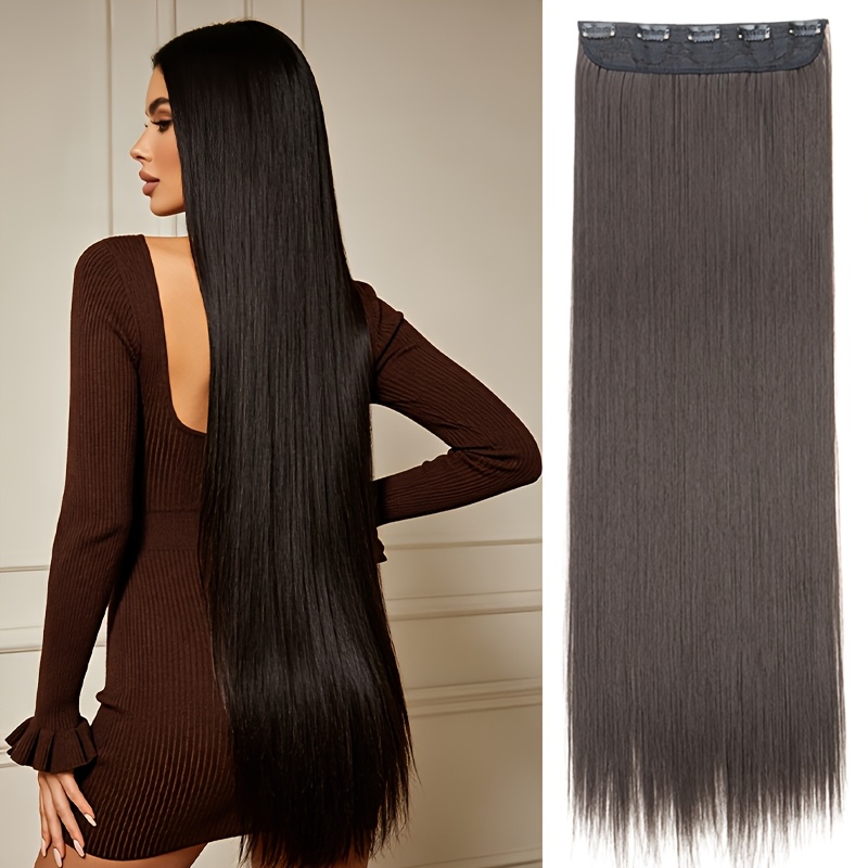 TEMU Extensions de cheveux synthétiques à extra longues et droites, mèches douces, lisses et nœuds pour femme, pour un port , faciles à coiffer