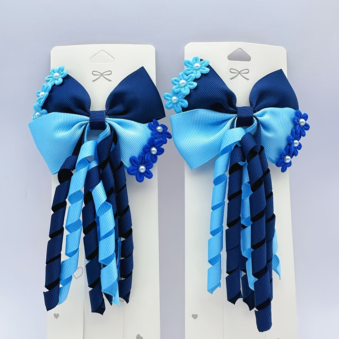 TEMU 2pcs Set Red, Blue, And -blocking Bow Curly Hair Clip, Back-to- Ribbon Curly Tassel Non-damaging Hair Duckbill Clip, Suitable For Daily Party