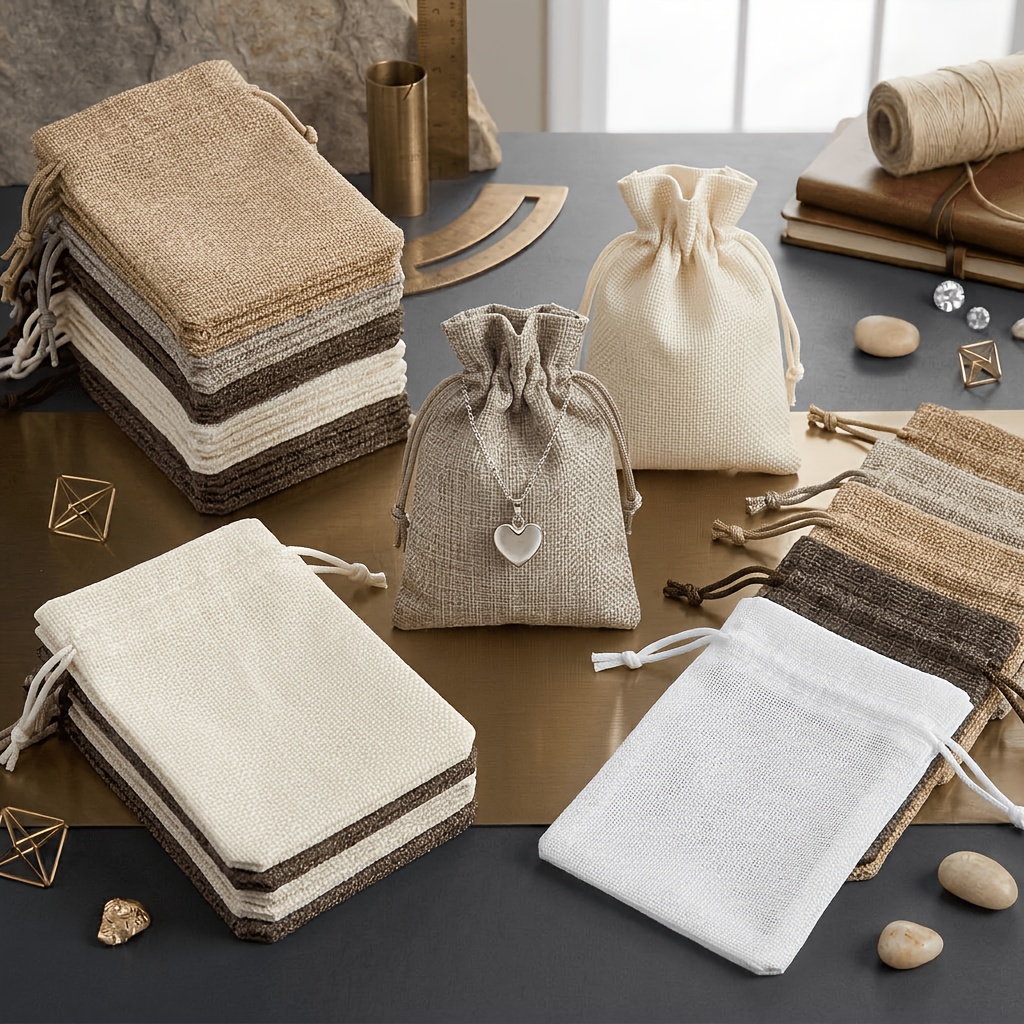 TEMU Gift For Her/him 30pcs Mixed Color Burlap Drawstring Bags, Jute-style Fabric Gift Pouches With Cord Closure, Durable Mini Storage Sacks For