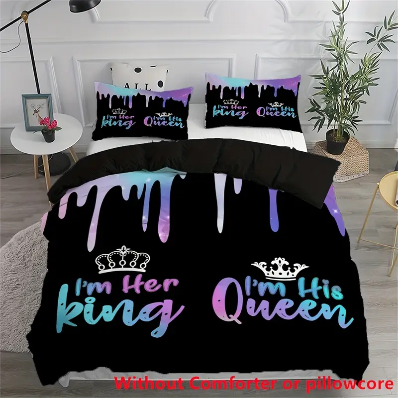 2 3pcs queen letter print duvet cover set 1 duvet cover 1 2 pillowcase without core soft comfortable couple bedding set for for bedroom dorm home decor Product details 3