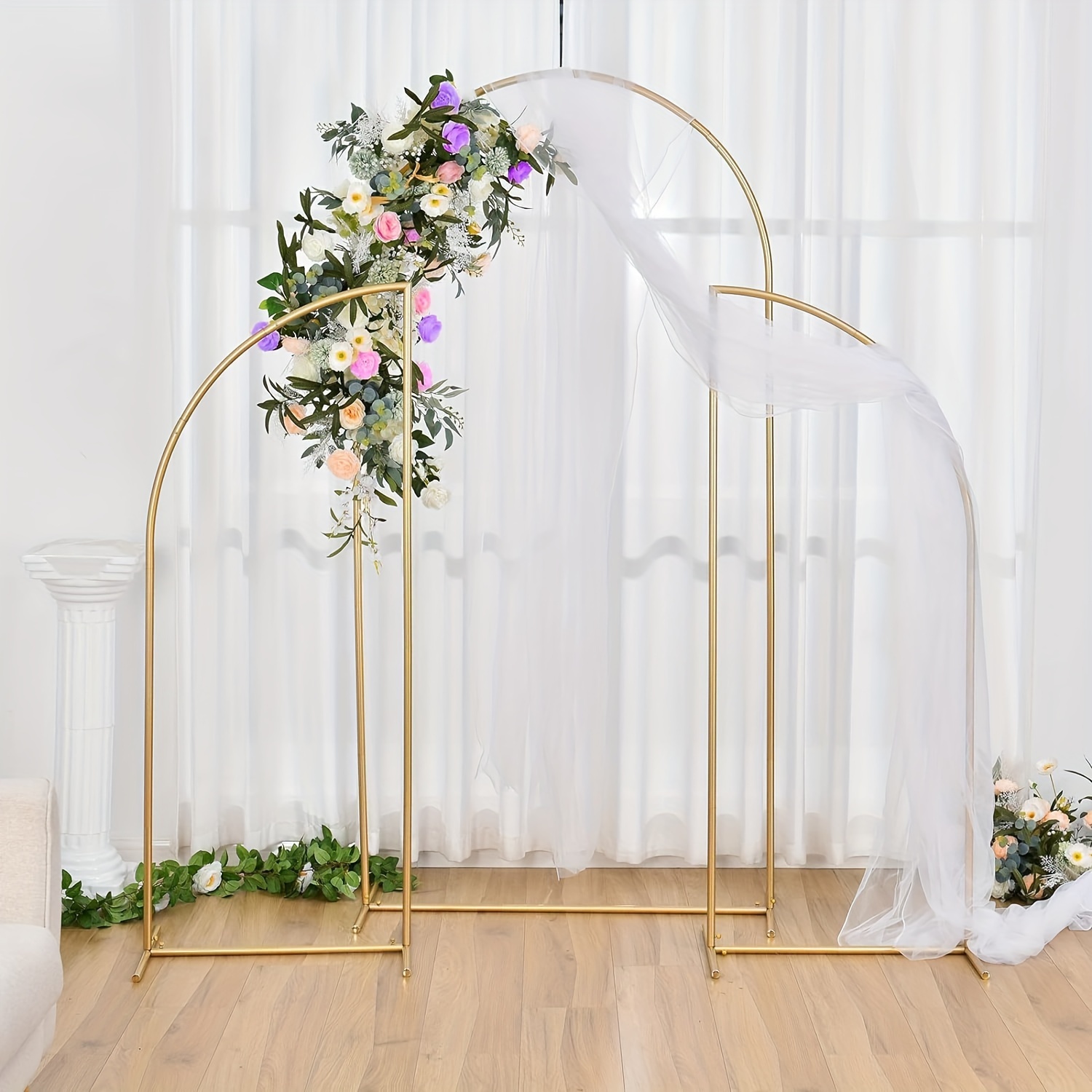 

Set Of 3 Wedding Arch Backdrop Stand, 6.6ft 4.9ft 4.9ft Golden Metal Ballon Arch For Wedding Birthday Party Garden Floral Balloon Arch Decoration