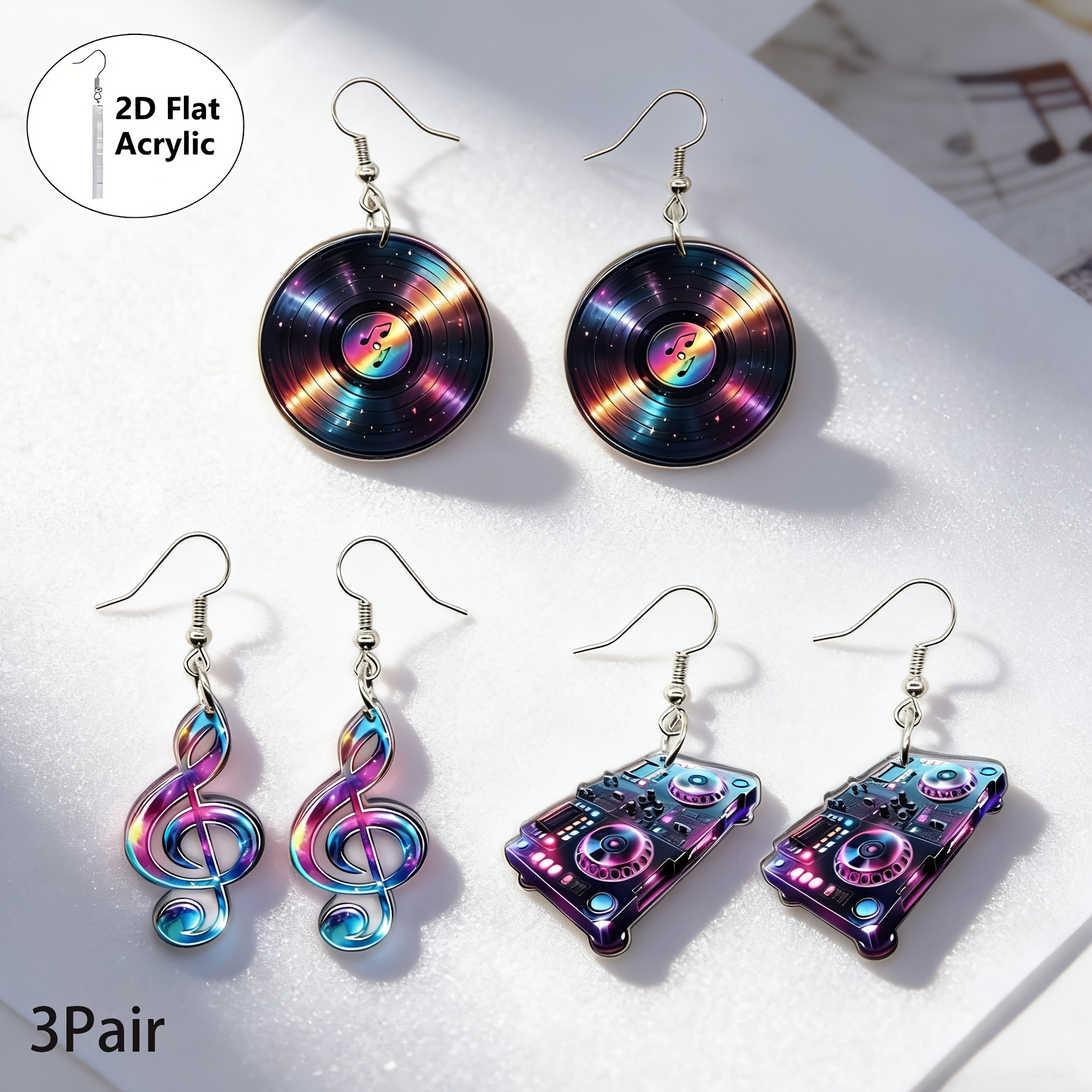 E-shop 2D Flat - Bunte 2D Flat Acryl Ohrringe mit Scheiben-Design, für Musikfestivals. Diese süßen Cartoon-Accessoires sind tolle Geschenke für Fans.