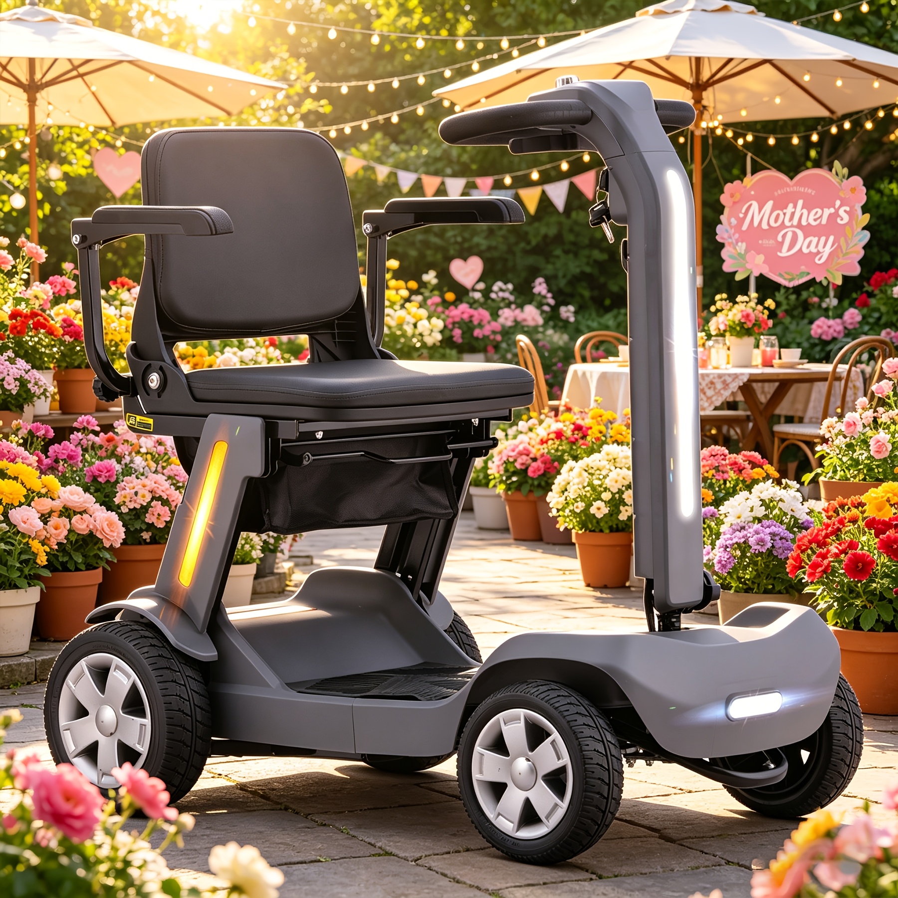 mothers day 4 wheel electric scooter for adults seniors 300w 24v12ah battery 4mph   10mile range lightweight foldable scooter electric with led lights storage bag charger no assembly free insulated cup gift random colors Product details 8